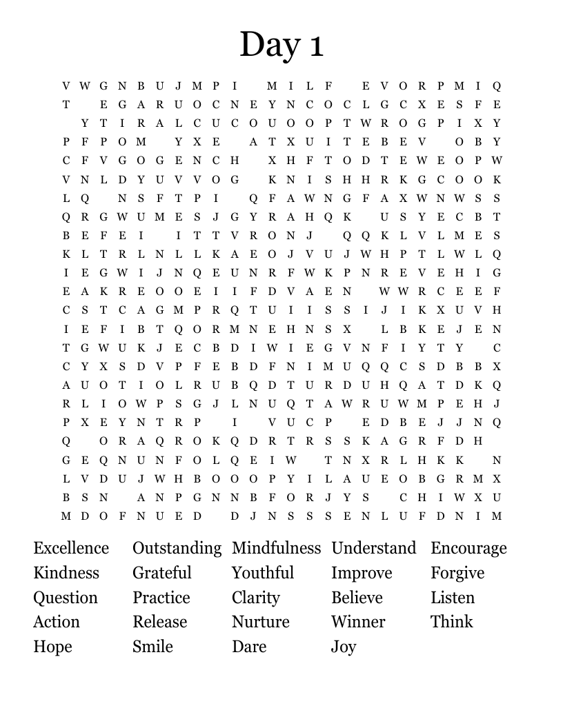 Day 1 Word Search