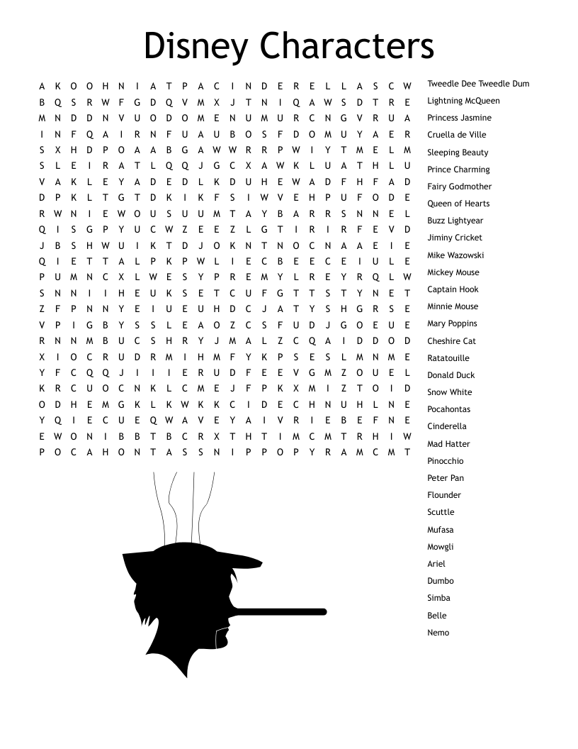 Disney Kids Word Search Printable