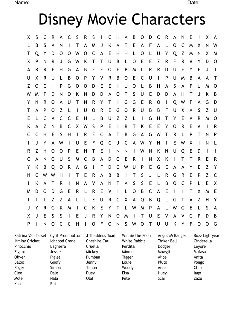 Disney Kids Word Search Printable