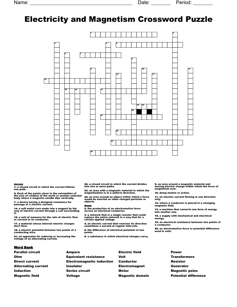 KS3 Electricity And Magnetism Crossword (Teacher-Made) | lupon.gov.ph