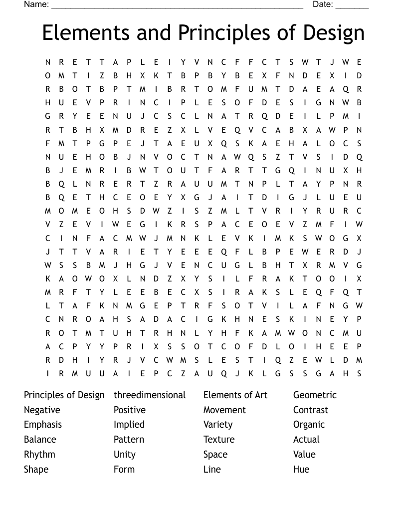 Elements and Principles of Design Word Search