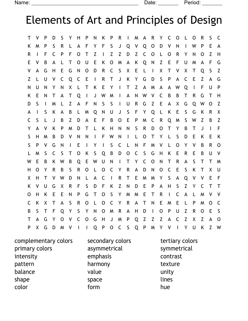 Elements of Art and Principles of Design Word Search