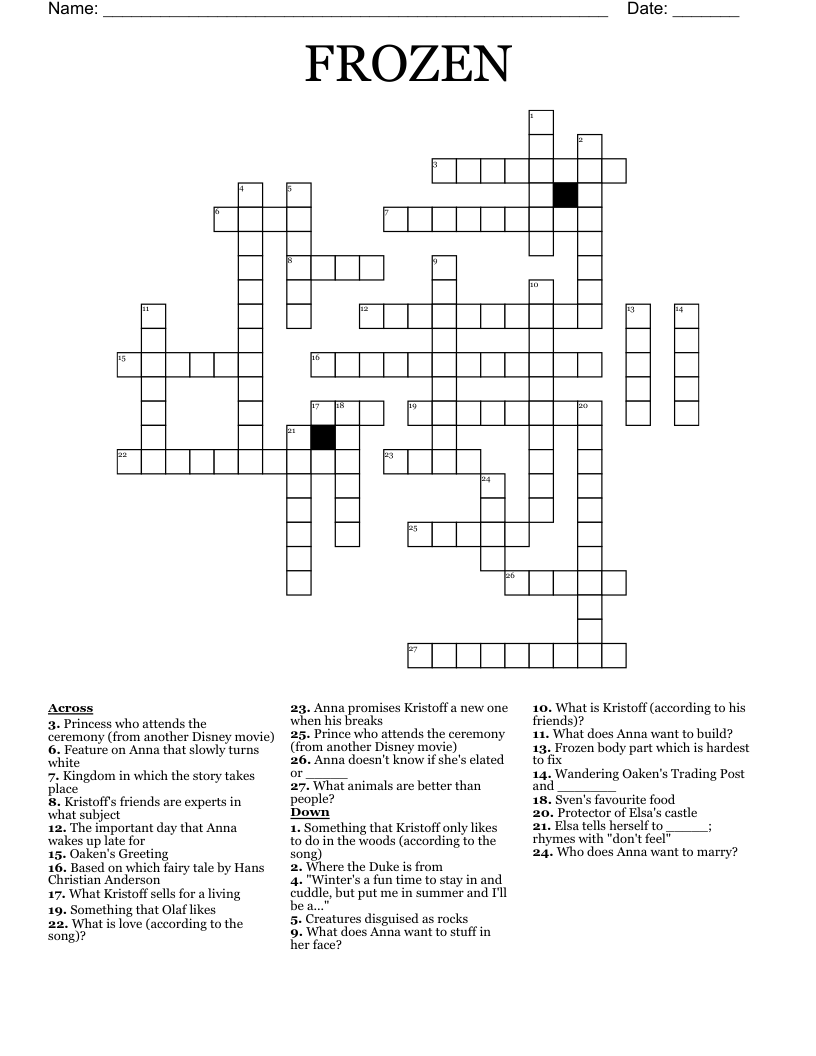 FROZEN Crossword