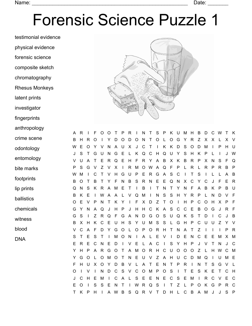 Forensic Science Puzzle 1 Word Search