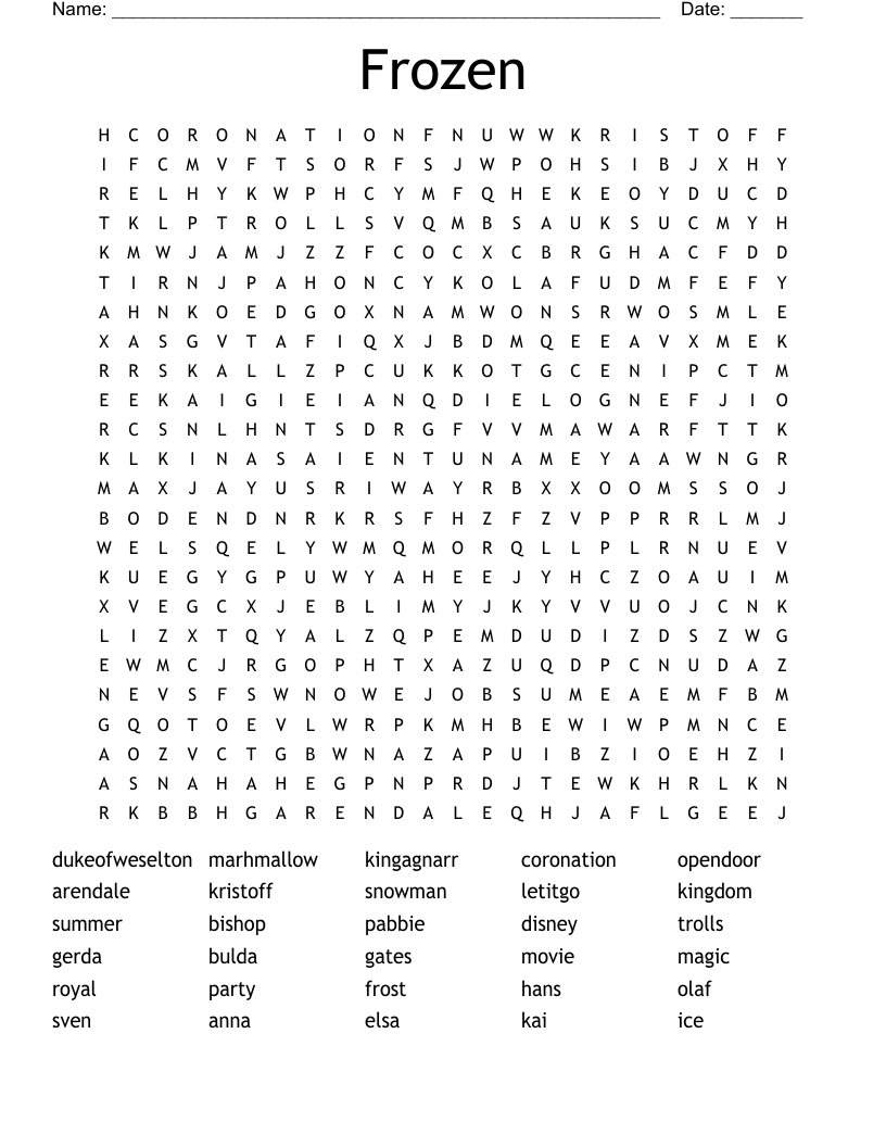 Frozen Word Search