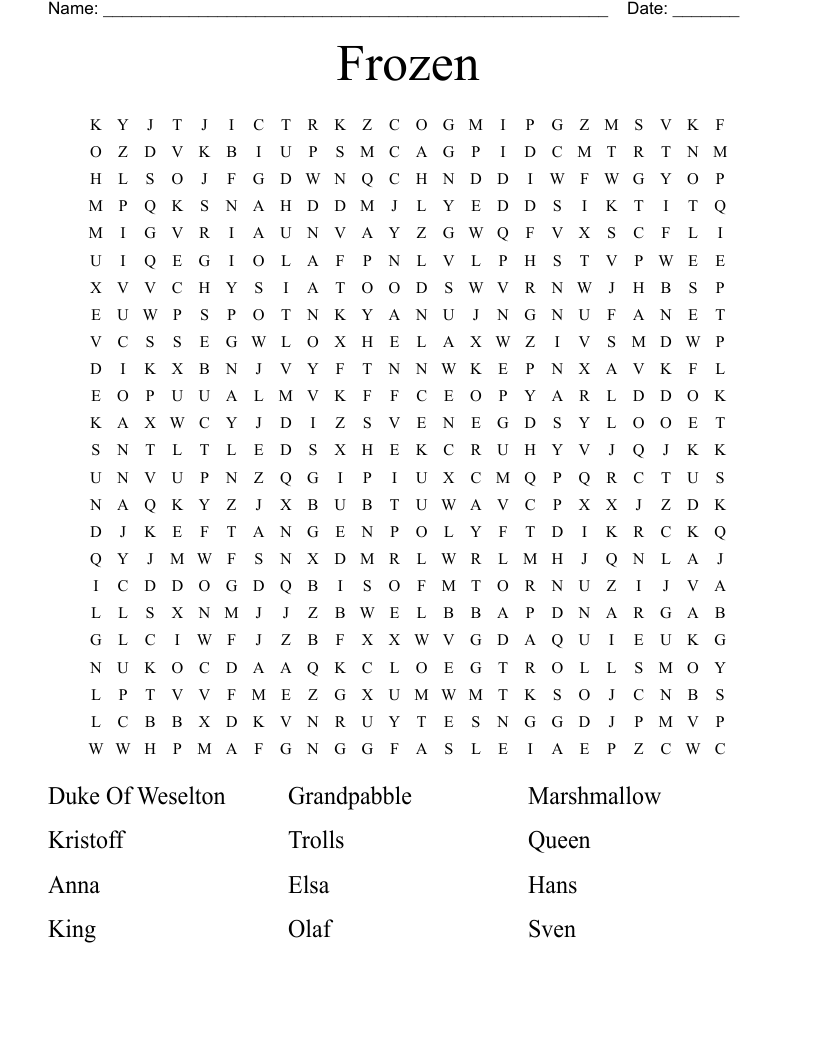 Frozen Word Search