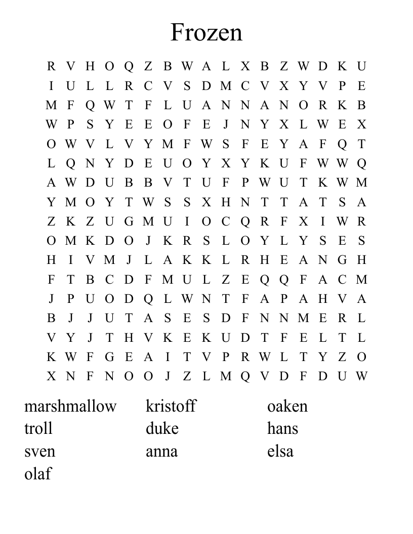 Frozen Word Search