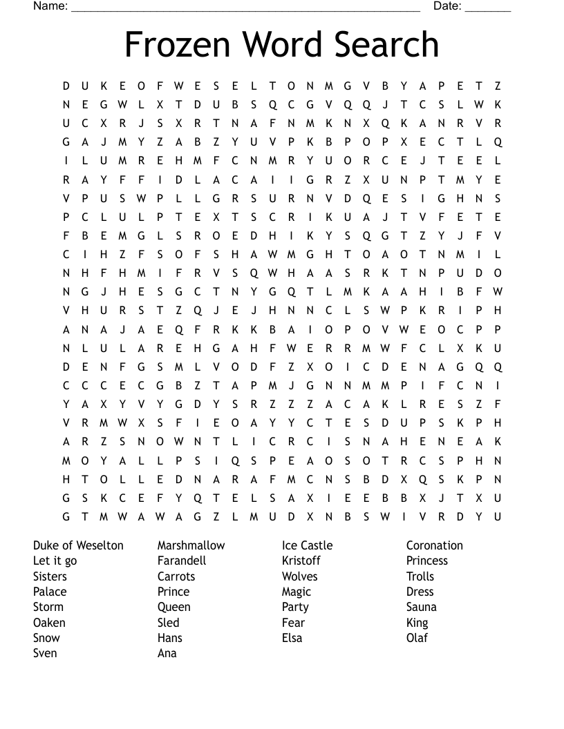 Frozen Word Search