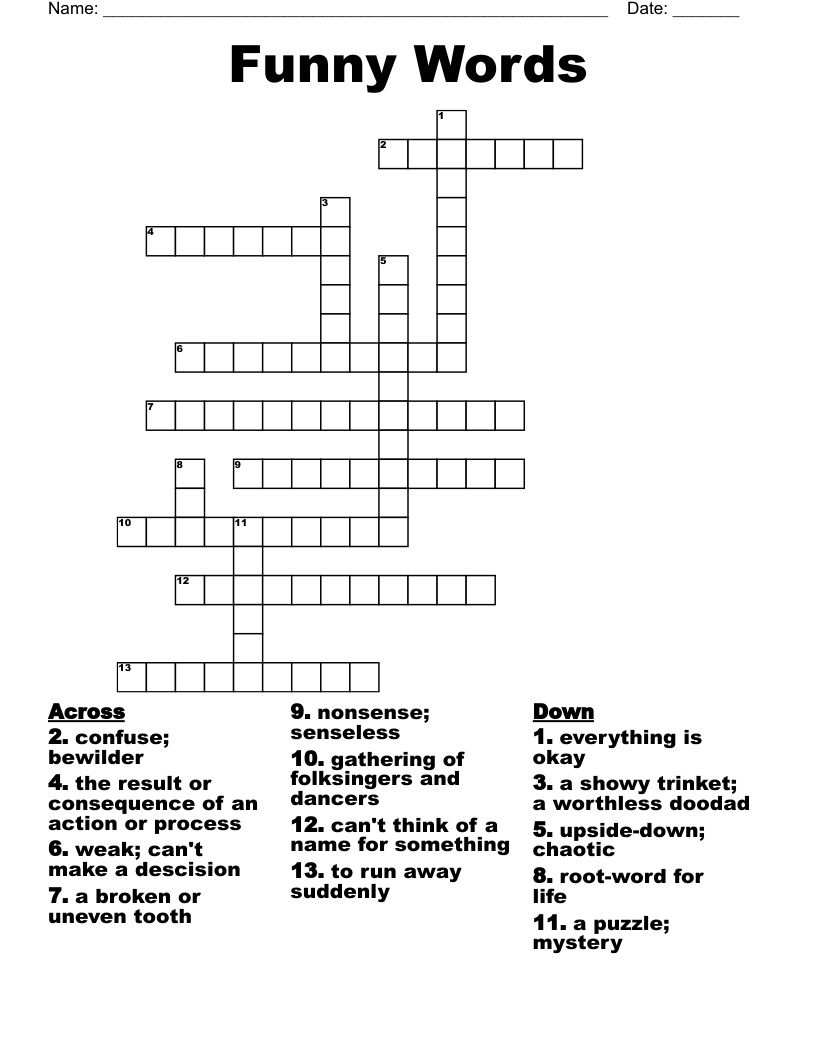 Funny Words Crossword