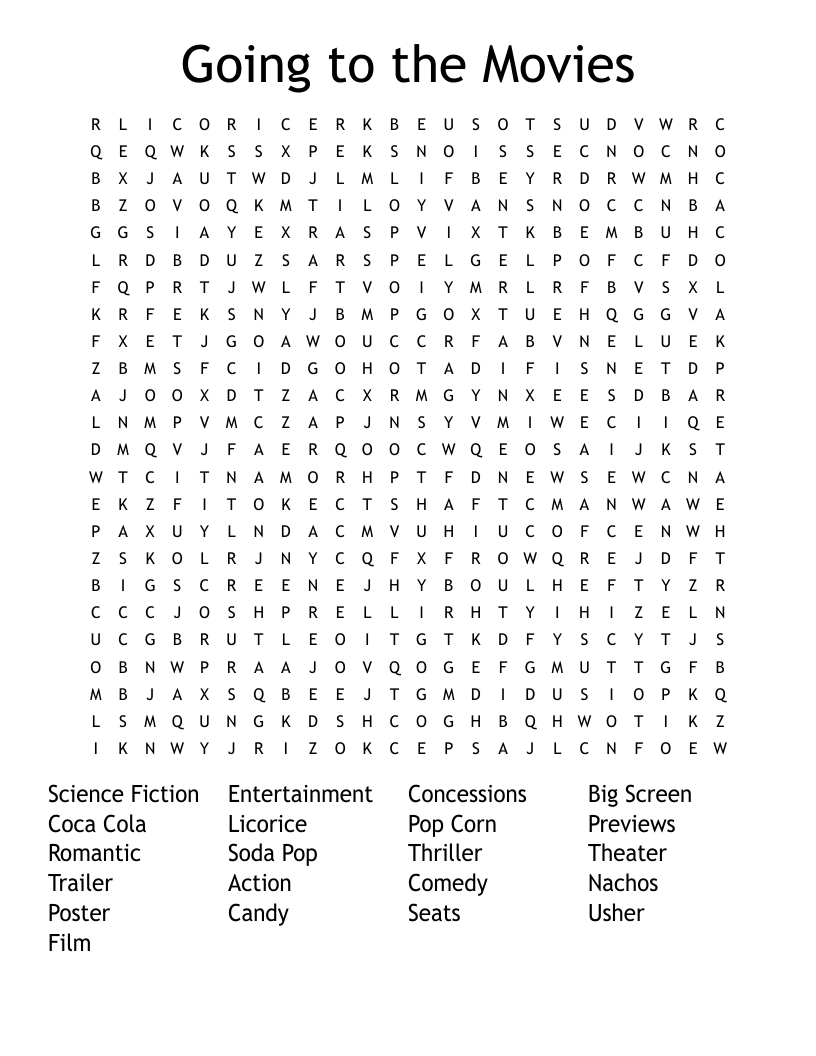 Going to the Movies Word Search