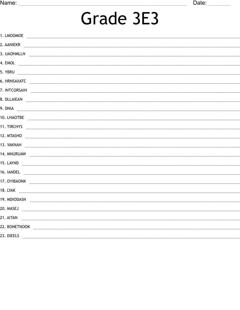 Grade 3E3 Word Scramble