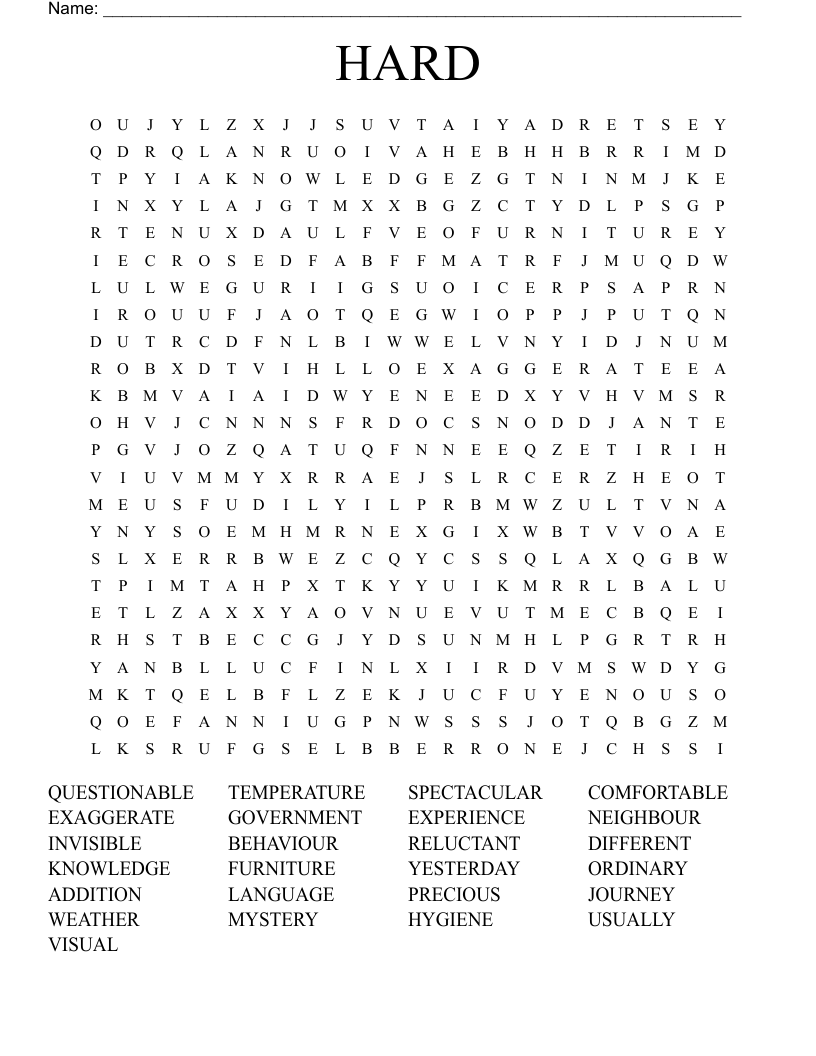 HARD Word Search - WordMint