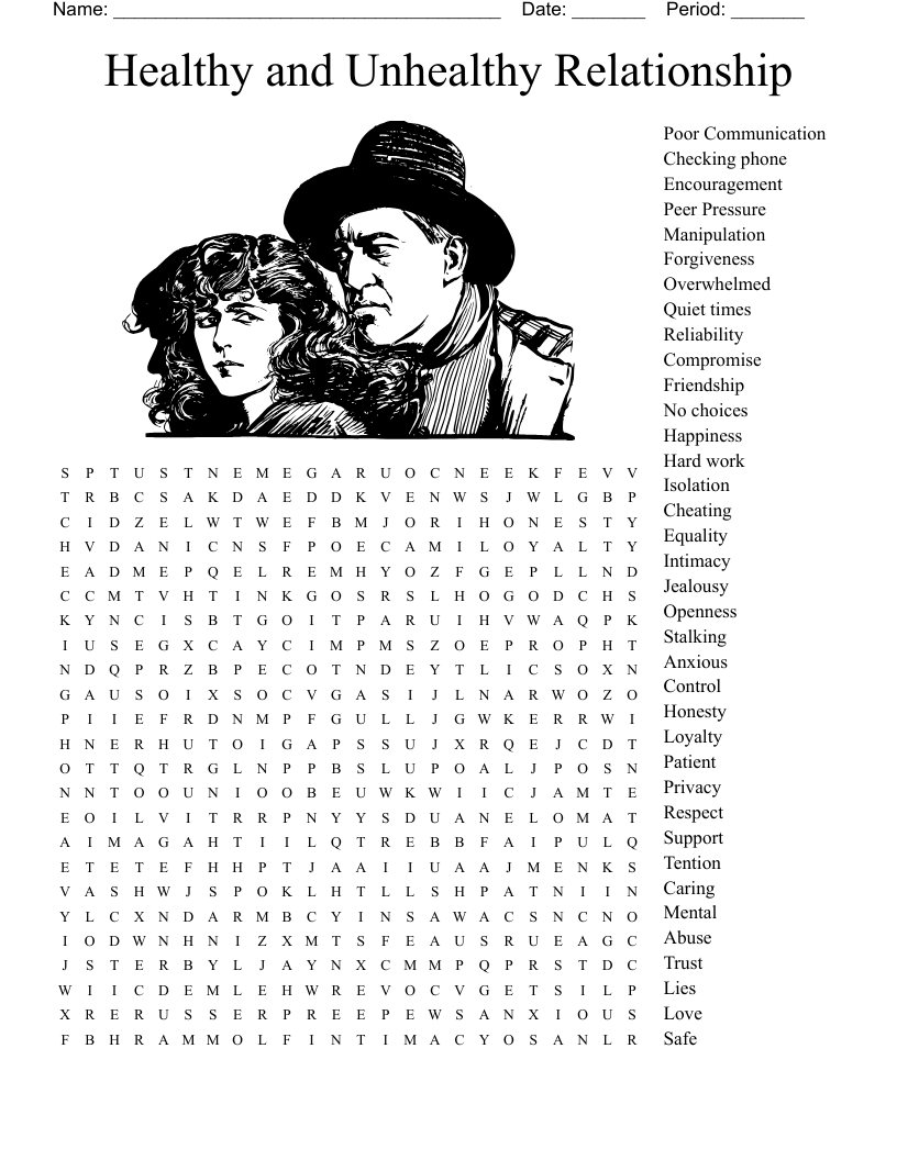 Healthy  and Unhealthy Relationship  Word Search