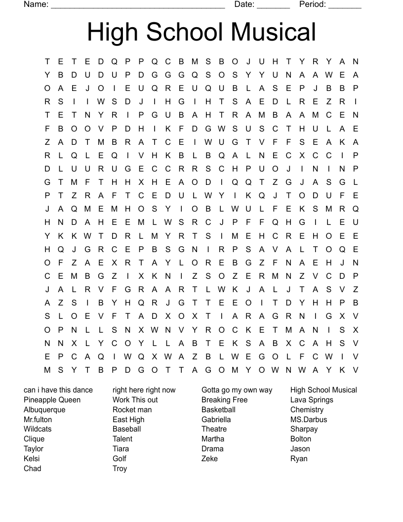 High School Musical Word Search