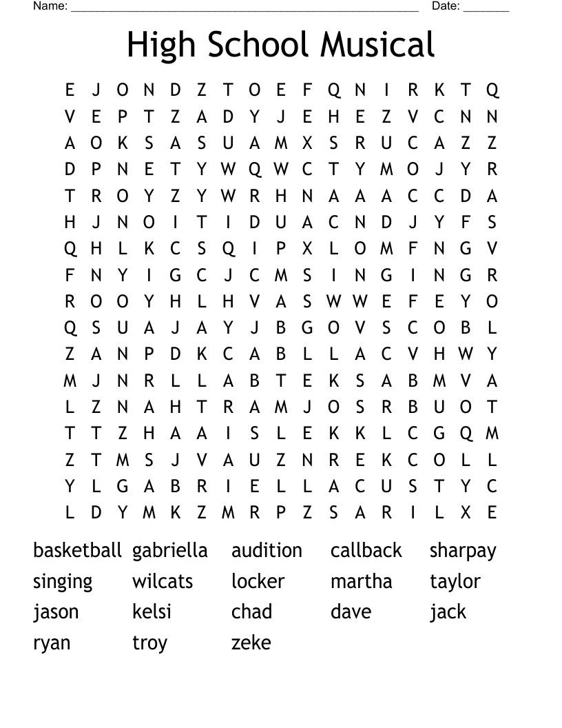 High School Musical Word Search