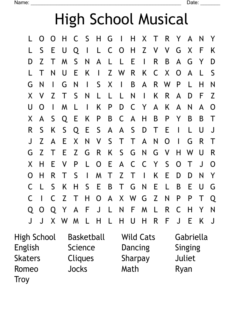 High School Musical Word Search