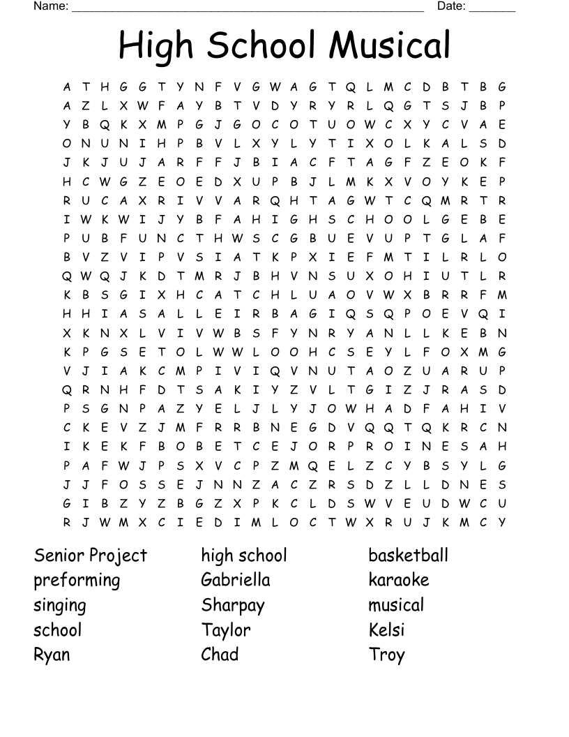 High School Musical Word Search