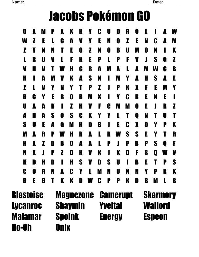 Jacobs Pokémon GO  Word Search