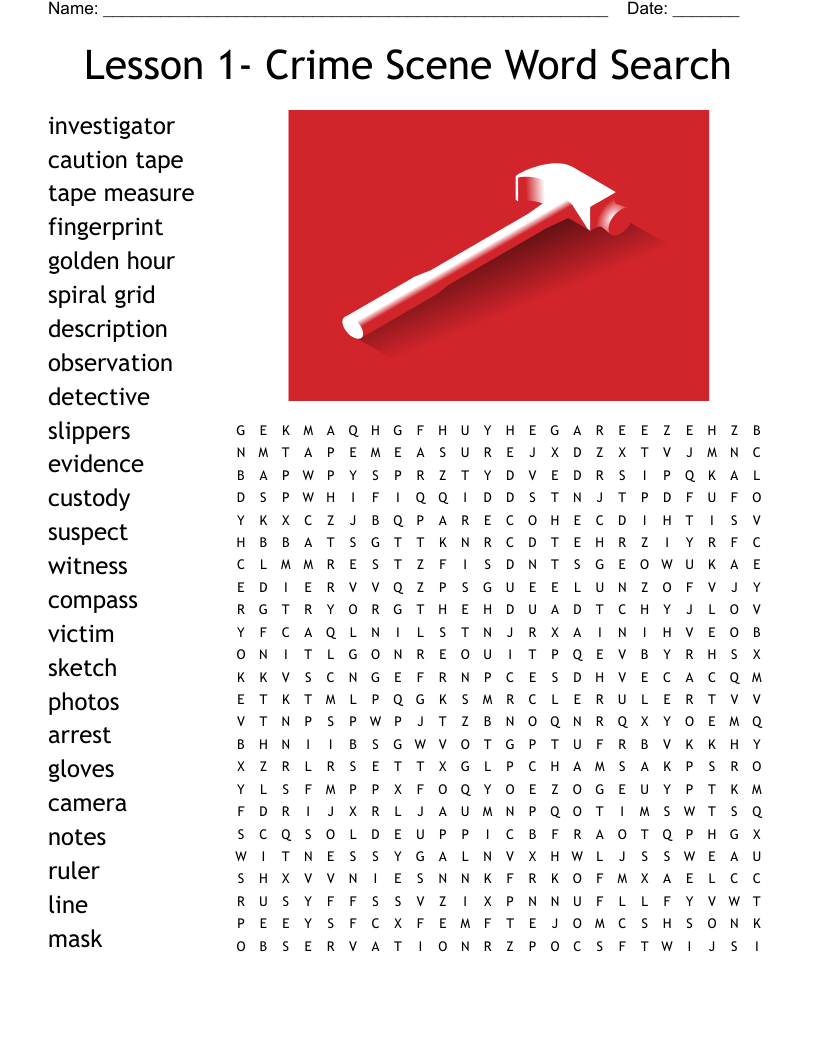 Lesson 1- Crime Scene Word Search