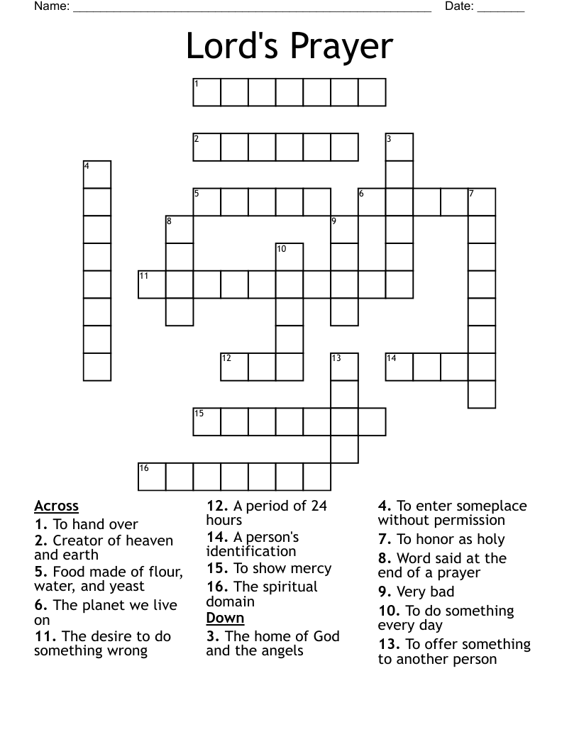 Prayer Crossword Puzzle Printable