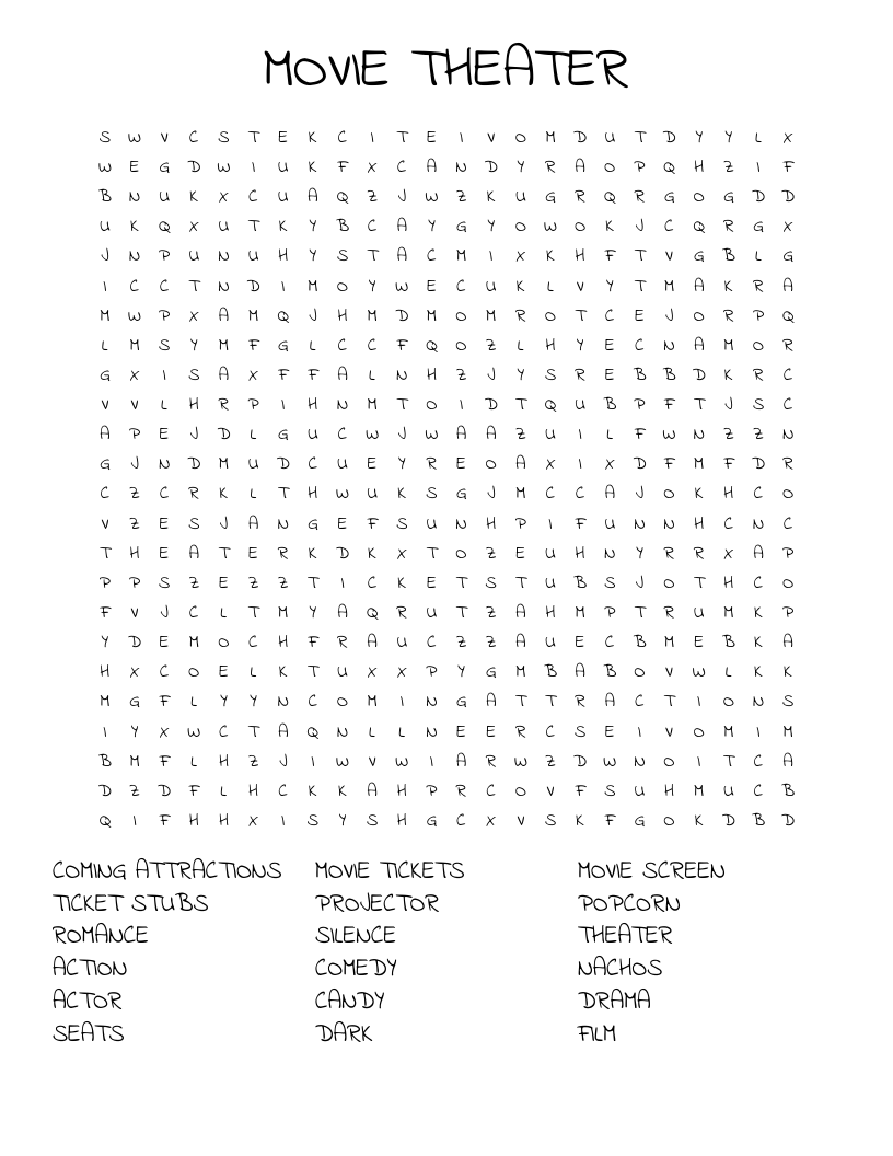 MOVIE THEATER Word Search