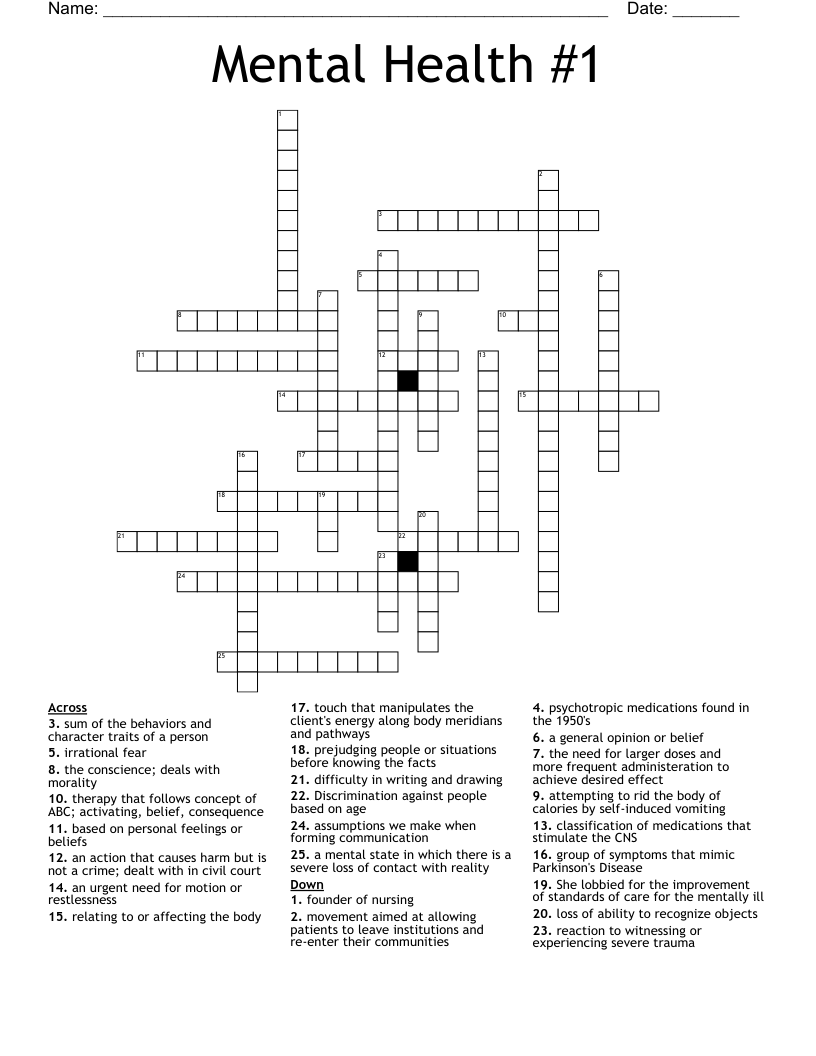 Mental Health #1 Crossword