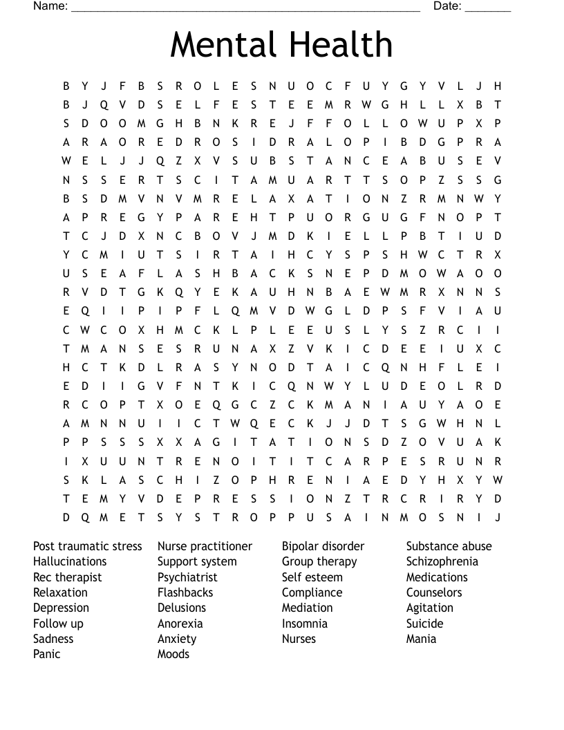 Mental Health Word Search