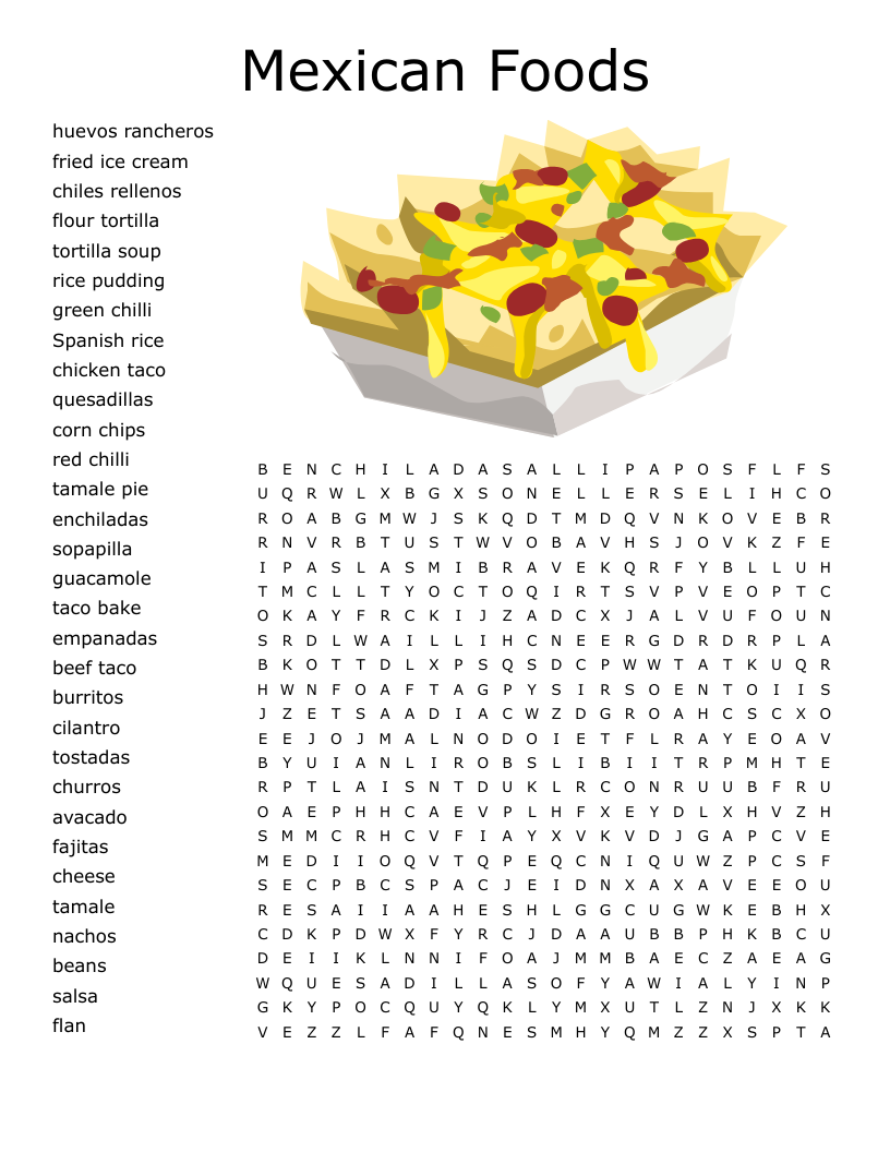 Mexican Foods Word Search