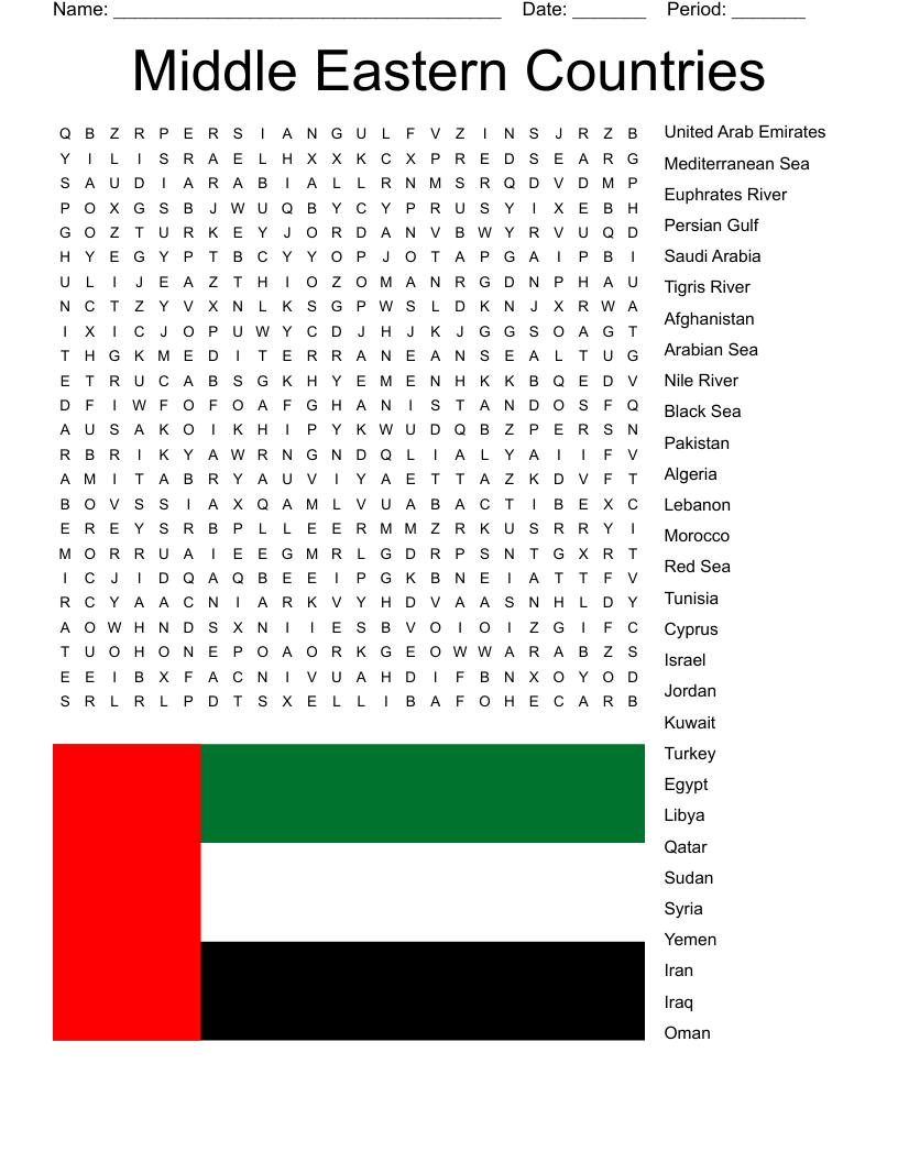 Middle Eastern Countries  Word Search