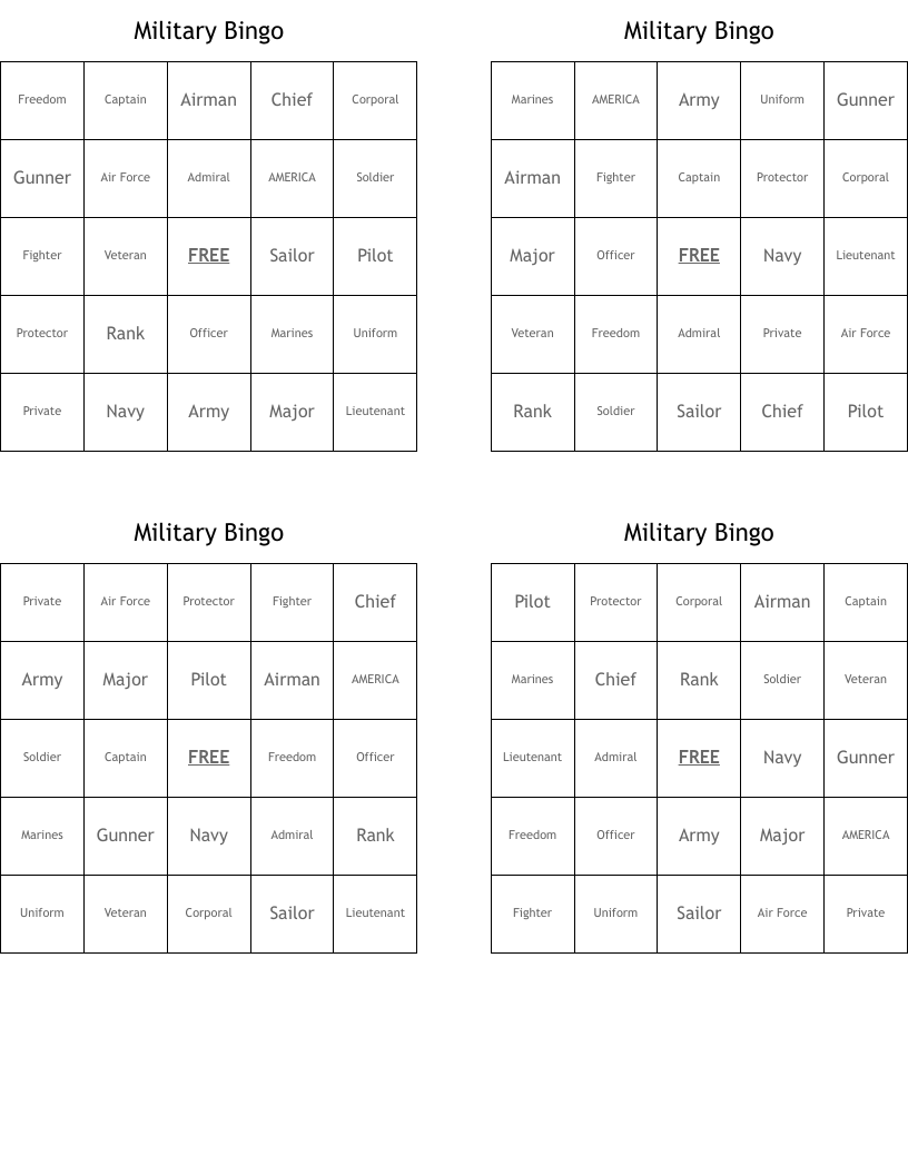 Military Bingo