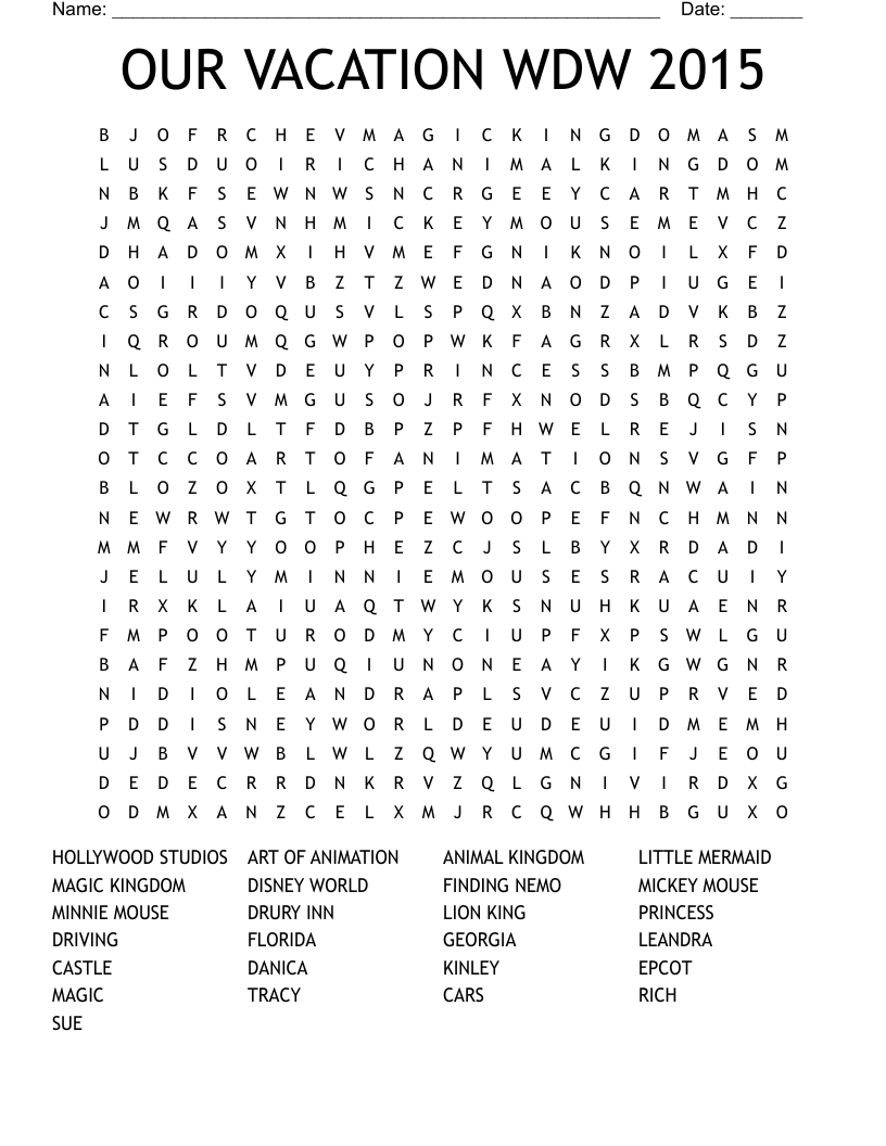 OUR VACATION WDW 2015 Word Search