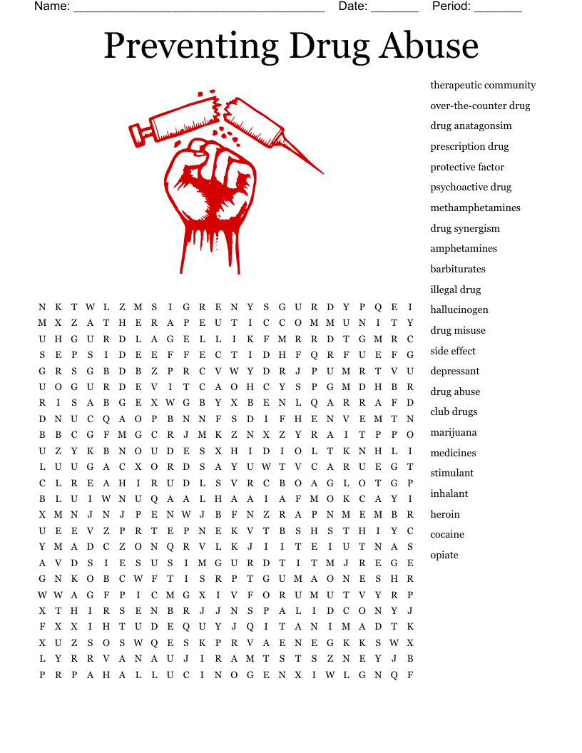 Preventing Drug Abuse Word Search