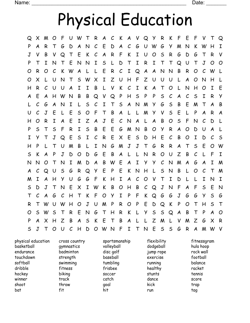 Physical Education Word Search