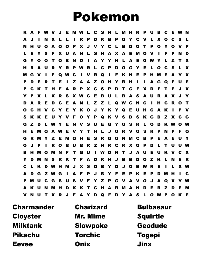 Pokemon Word Search