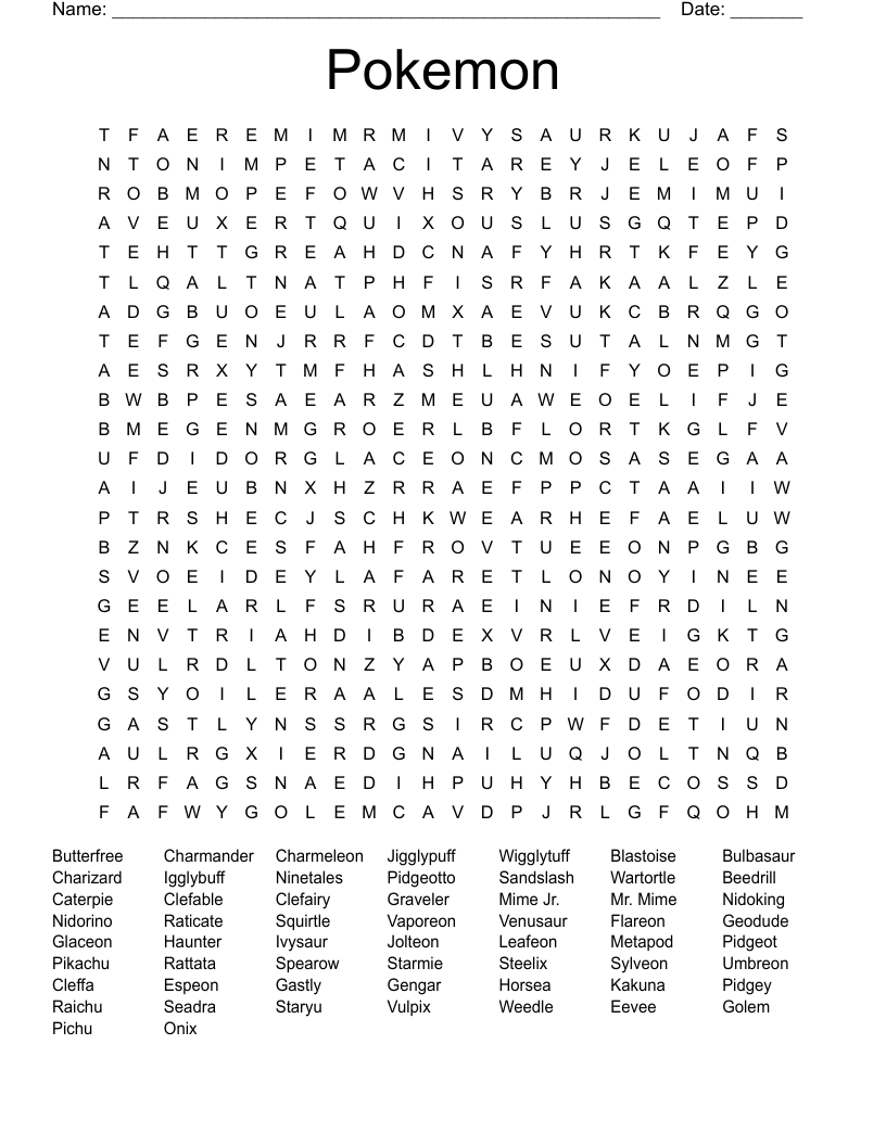 Pokemon Word Search