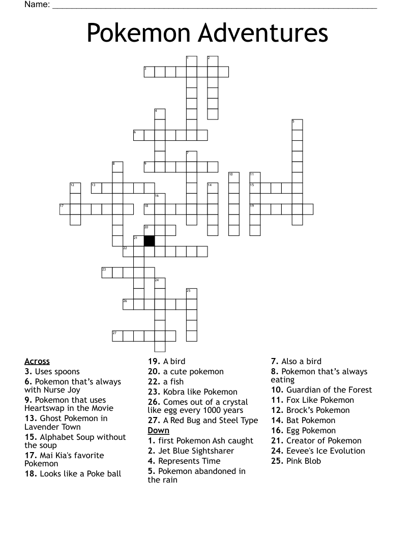 Pokemon Adventures Crossword