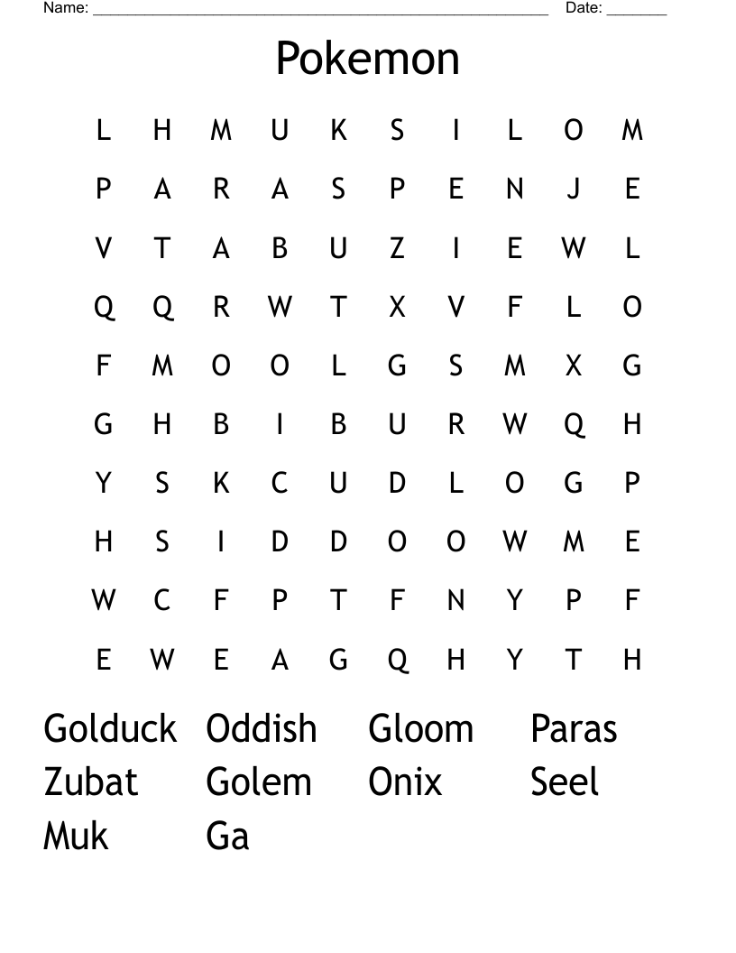 Pokemon  Word Search