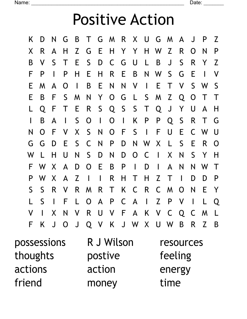 Positive Action Word Search