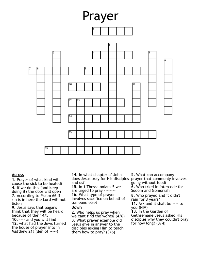 Prayer Crossword - WordMint