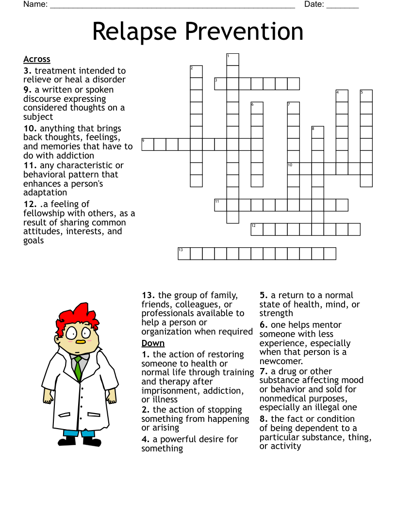 Relapse Prevention Crossword