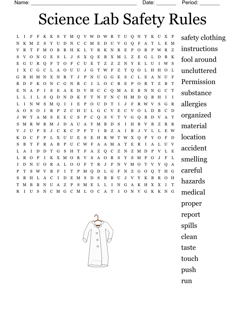 Science Lab Safety Rules Word Search