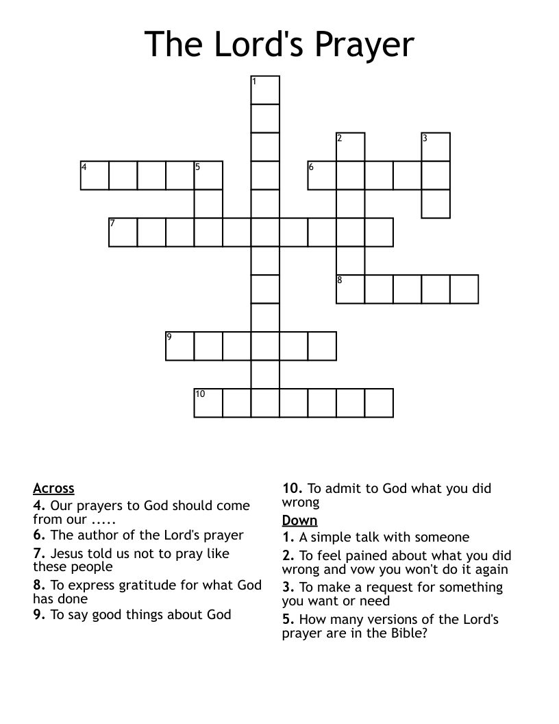 The Lord's Prayer Crossword - WordMint