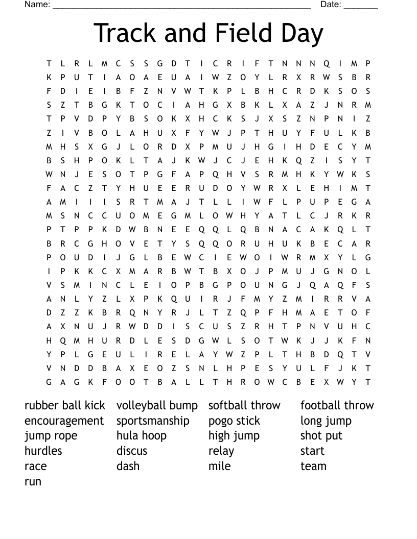 Track and Field Day Word Search