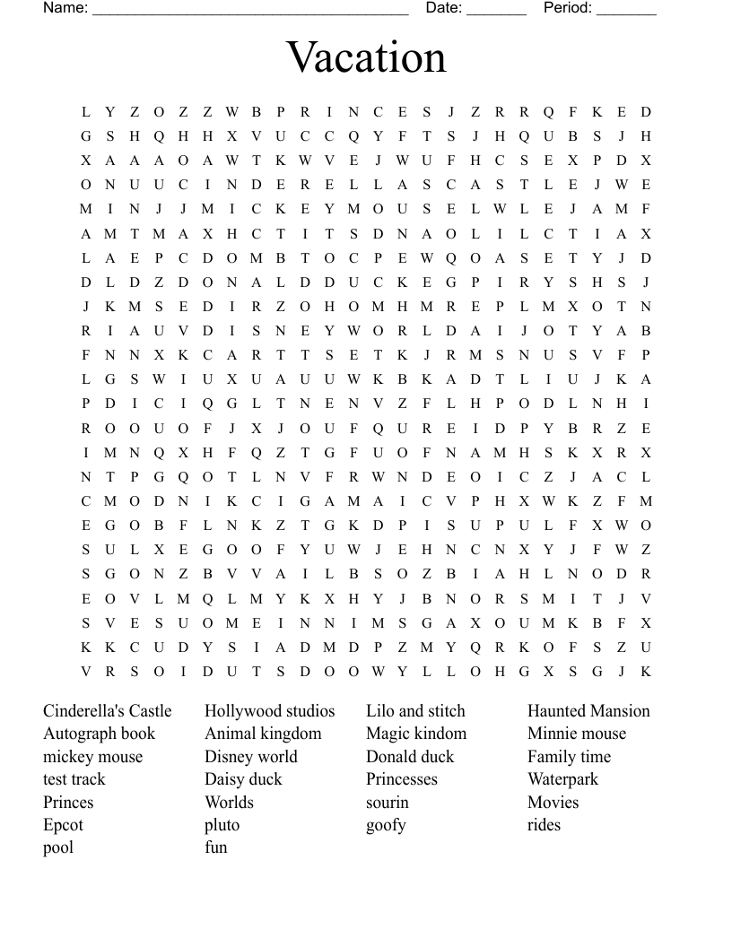 Vacation Word Search