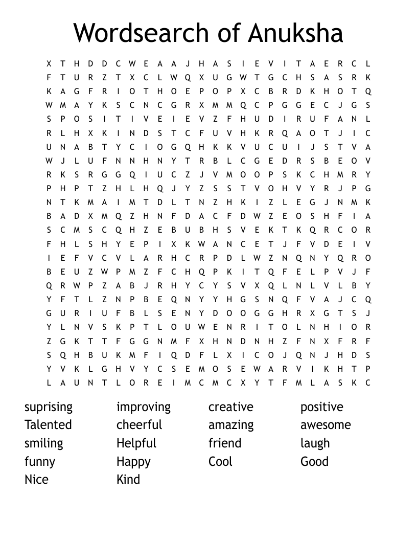 Wordsearch of Anuksha