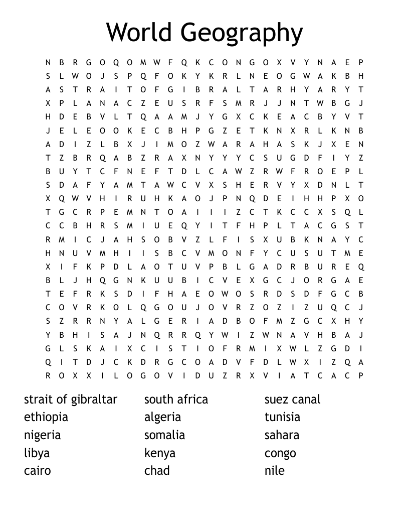 World Geography Word Search