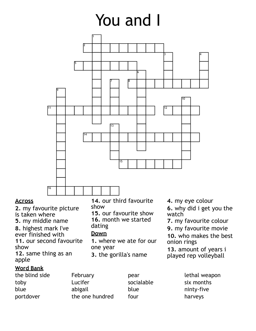 You and I Crossword