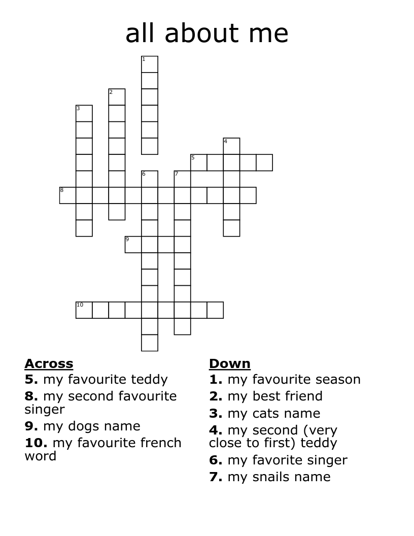 all about me Crossword