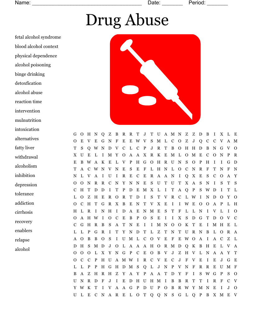 Drug Abuse Word Search