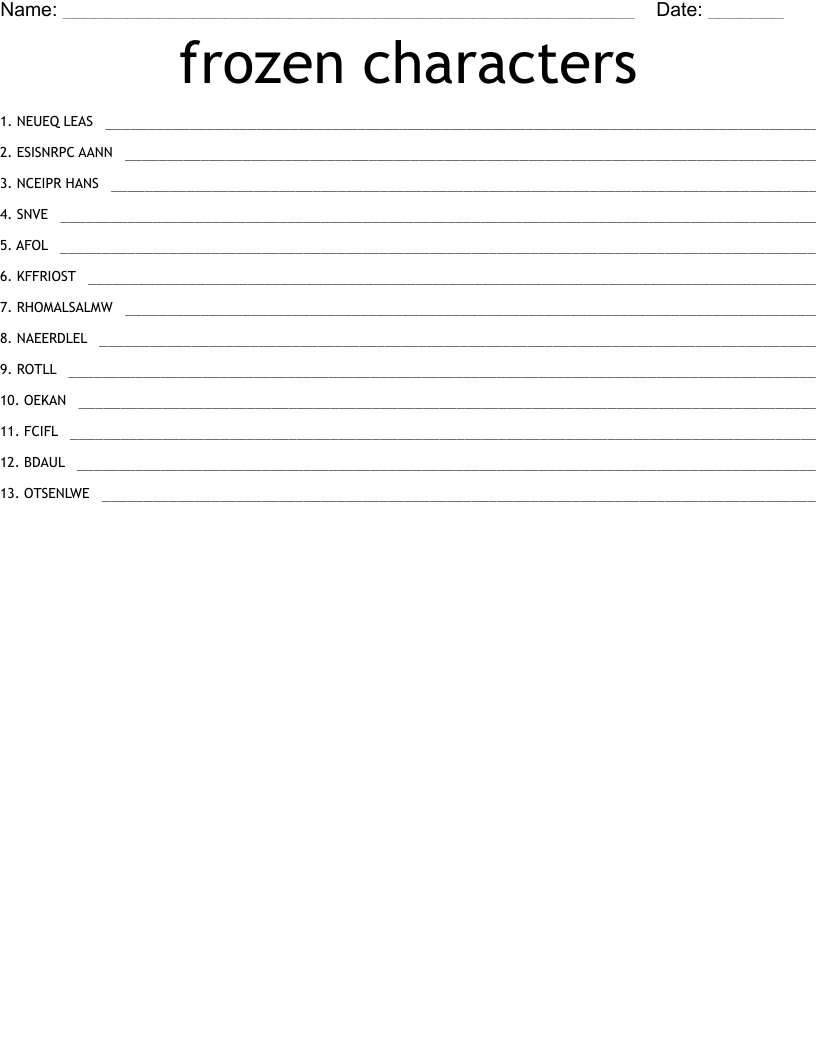 frozen characters Word Scramble